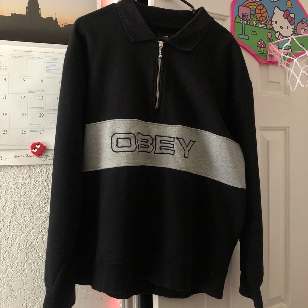 Obey black and grey 1/4 zip sweater